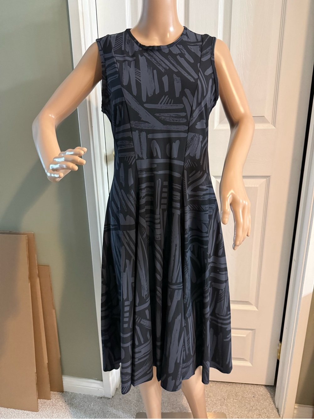 Porto San Francisco Art to Wear Midi Dress Black Blue Size 1 S Quiet Luxury